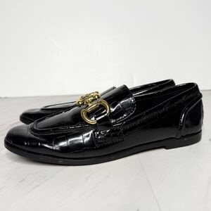 Jeffrey Campbell Velviteen Bit Black Crocodile Embossed Loafer 6 1/2